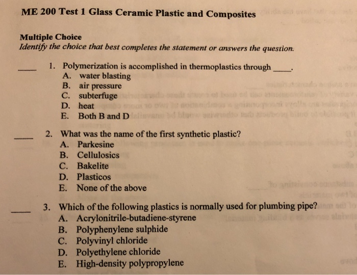 quiz questions related to plastics