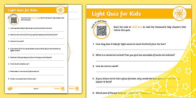 quiz questions with answers on light