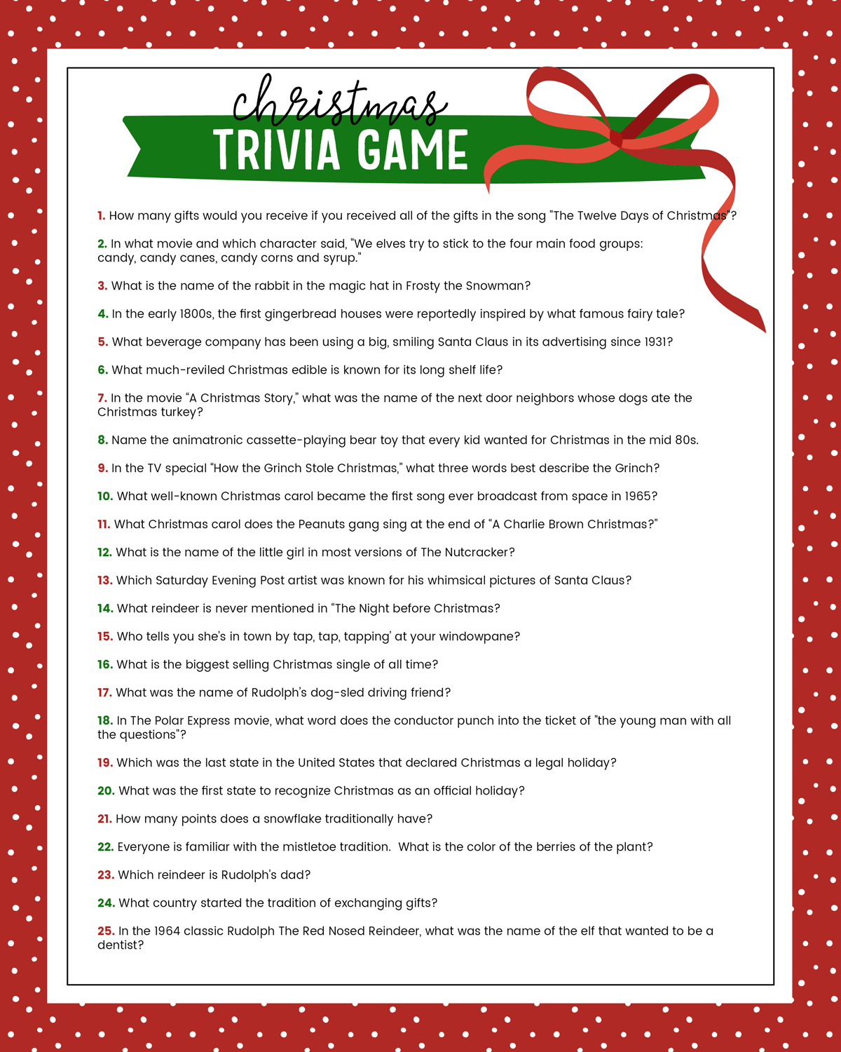 Free Christmas Trivia Printables {Games for the Family!} | Lil Luna