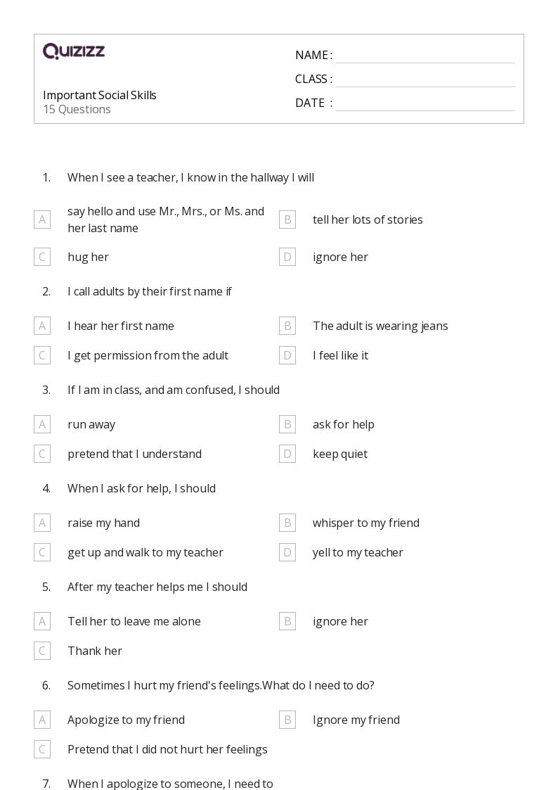 50+ Social Skills worksheets for 5th Year on Quizizz | Free ...