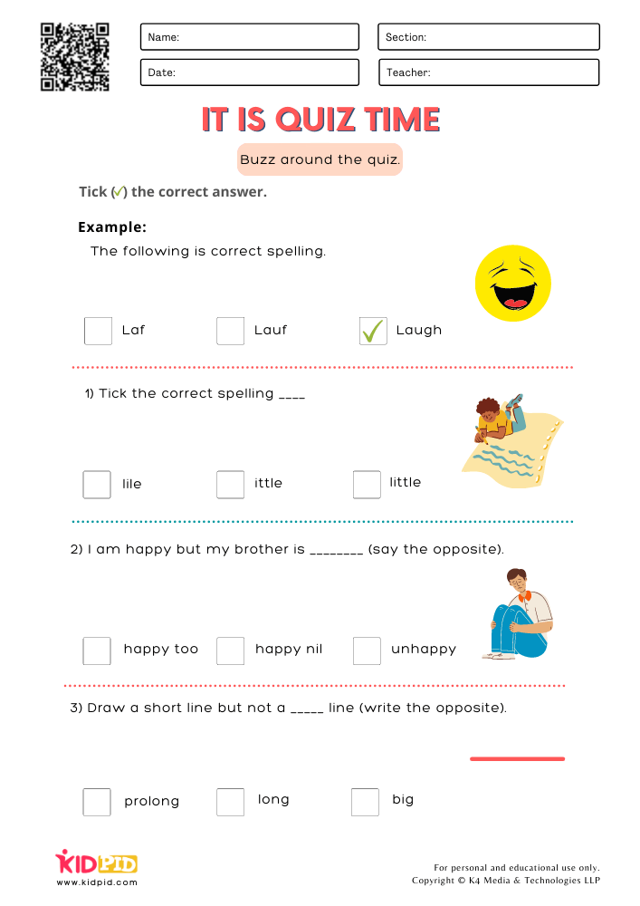 English Grammar Quiz Worksheets for Grade 1 - Kidpid