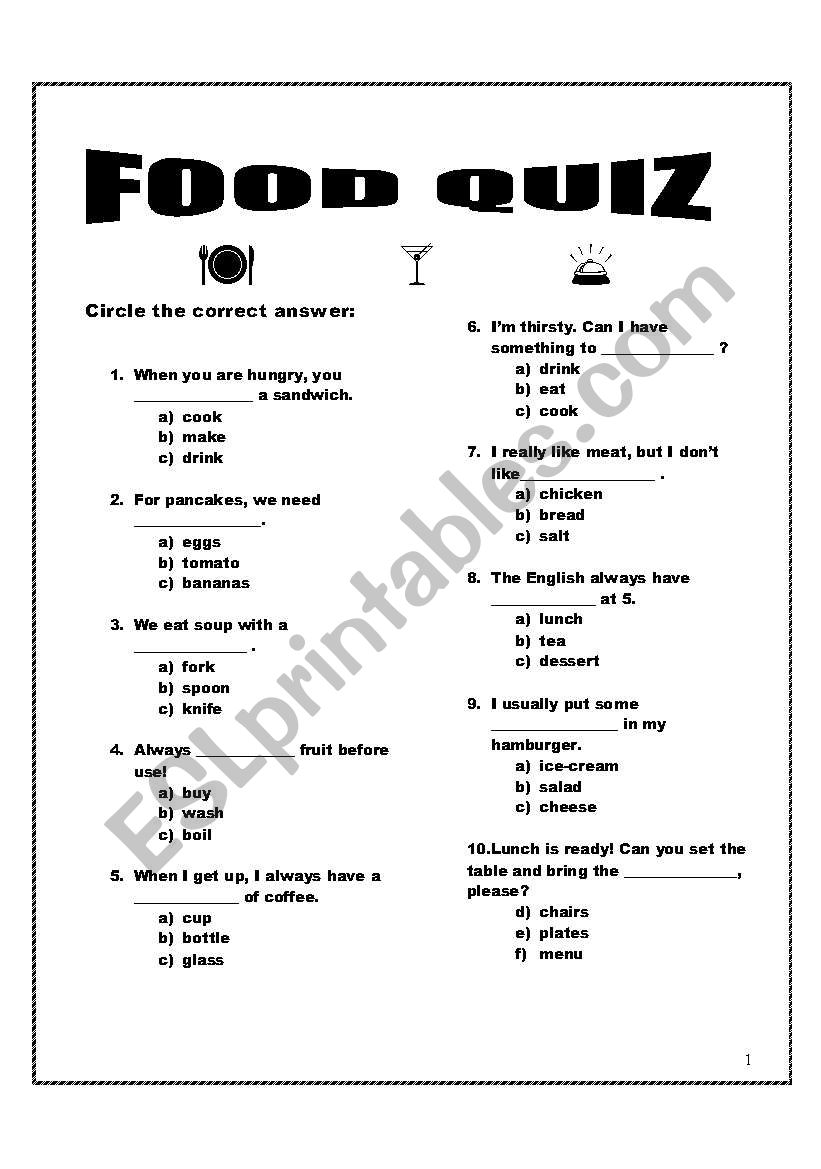 Food quiz - ESL worksheet by krsmanovici
