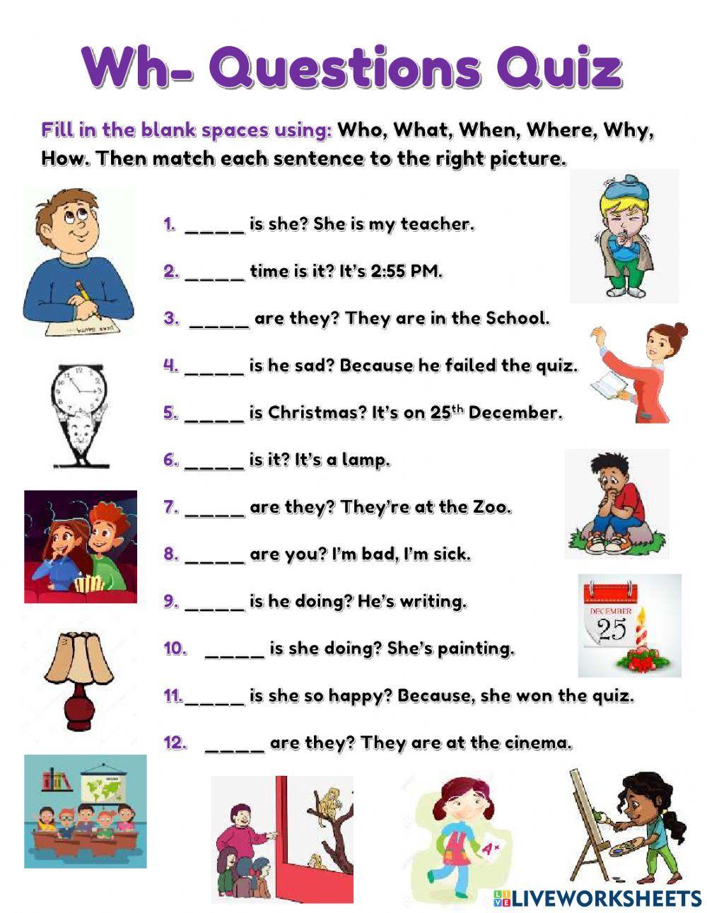 Wh- Questions Quiz worksheet  