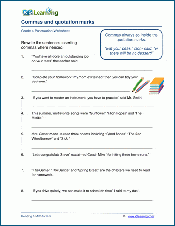 Quotation and commas worksheets | Worsheets library