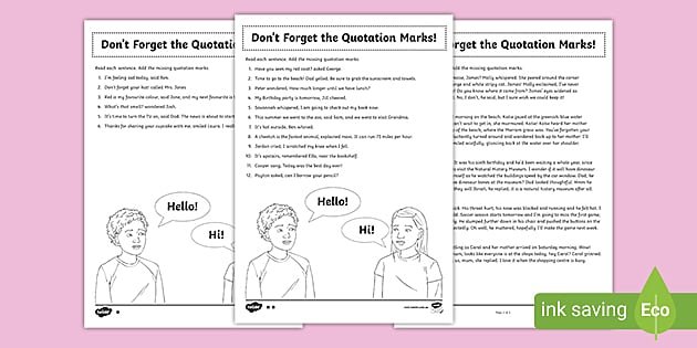 Quotation Mark Worksheet | Punctuation | A Twinkl Resource