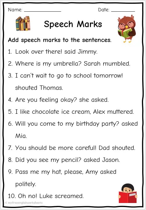 Grade 2 Speech Marks Worksheets | Free English Worksheets
