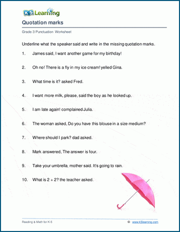 quotation mark worksheet 3rd