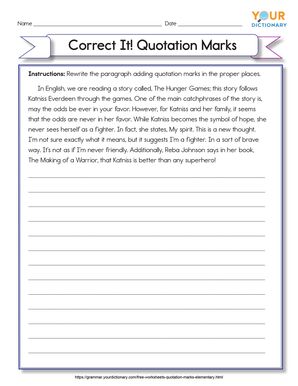Quotation Marks Worksheets for Student Practice (Free Printables ...