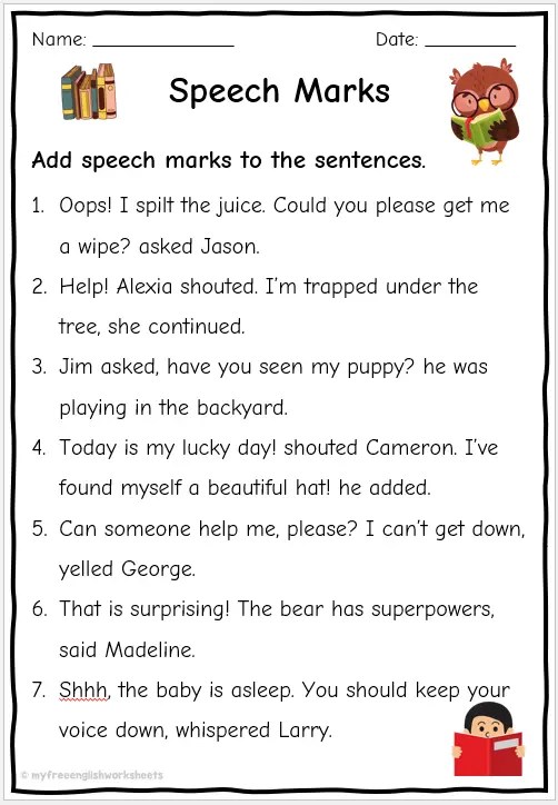 Grade 3 Speech Marks Worksheets | Free English Worksheets