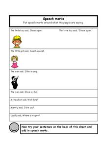 Speech Marks Worksheet For 2nd 4th Grade Lesson Planet Worksheets 