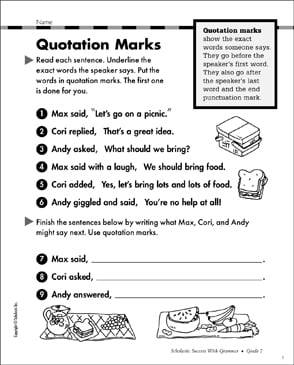 Quotation Marks: Grammar Practice | Printable Test Prep and Tests ...