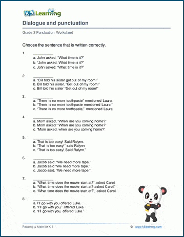 Punctuating dialogue worksheets | Worsheets library