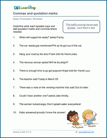 Commas and quotation marks worksheets | Worsheets library