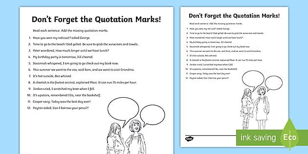 Dont Forget the Quotation Marks Activity for 3rd-5th Grade