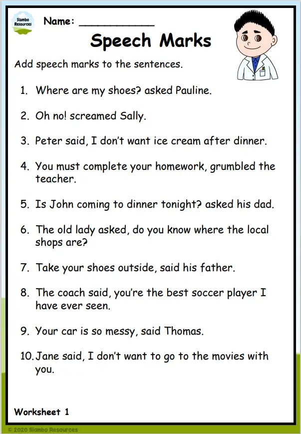 Grade 3 Speech Marks Worksheets | Free Printables | Worksheets