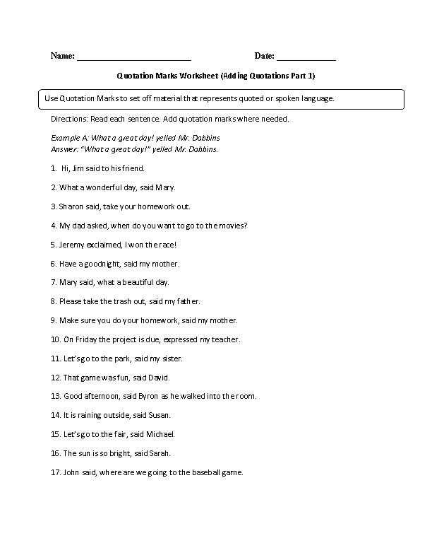 worksheets library | Quotation Marks Worksheets
