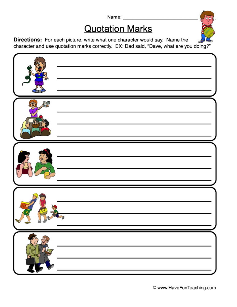 quotation marks worksheet for 2nd grade