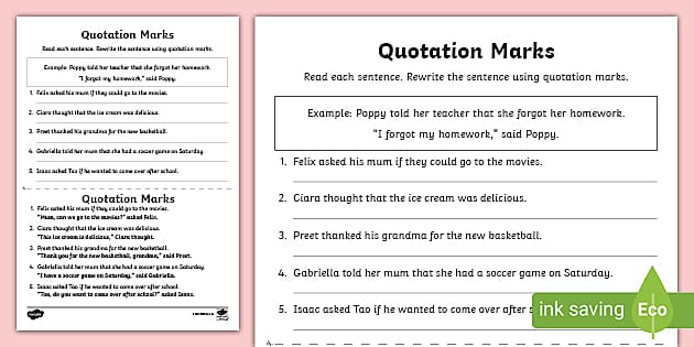 quotation marks worksheet high school