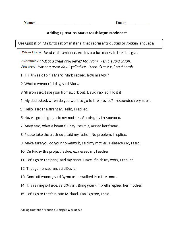 worksheets library | Quotation Marks Worksheets