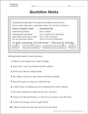 Quotation Marks: Grammar Practice Page | Printable Skills Sheets