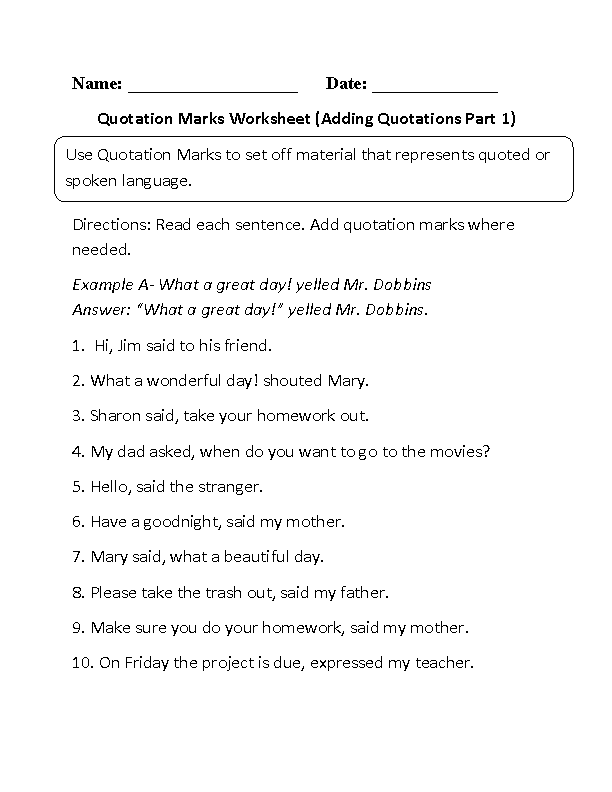 worksheets library | Quotation Marks Worksheets