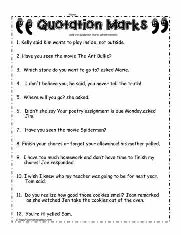 Quotation Marks Worksheet #1 Worksheets