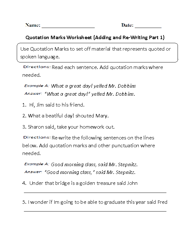 worksheets library | Quotation Marks Worksheets