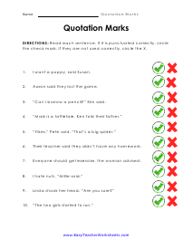 Quotation Marks Worksheets