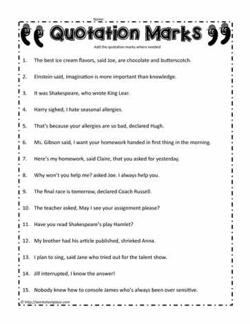 Quotation Marks Quizzes Worksheets