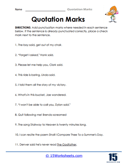 quotations worksheet place