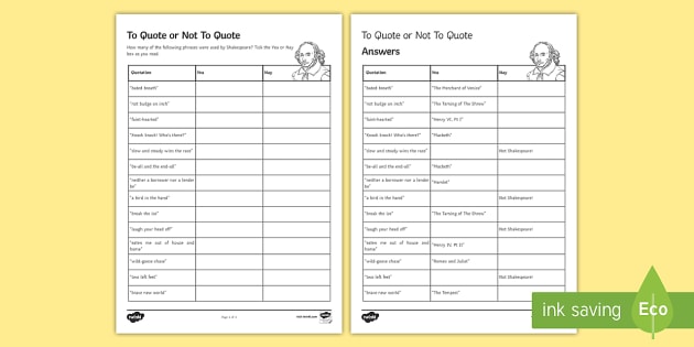 quotations worksheet place