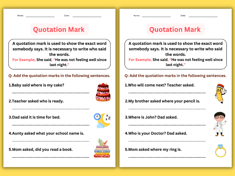 grammer quotation marks worksheets with answers for grade 1, 2, 3 ...