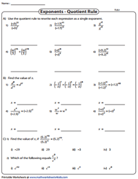 Laws of Exponents Worksheets