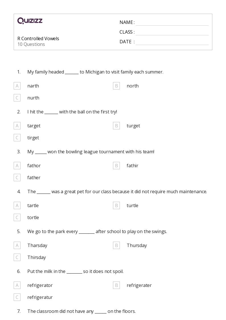 50+ R-Controlled Vowels worksheets on Quizizz | Free &  Printable