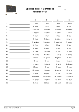 R CONTROLLED VOWELS Worksheets