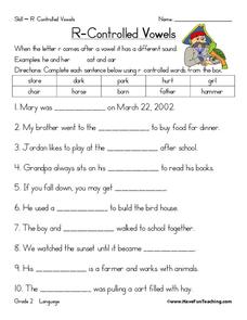 R Controlled Vowels Lesson Plans &  Worksheets Reviewed by Teachers