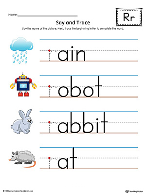 Say and Trace: Letter R Beginning Sound Words Worksheet (Color ...