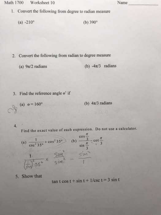 radian and degree measure worksheet