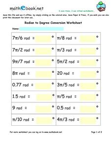 radian and degree measure worksheet