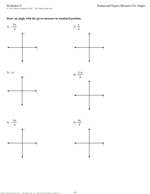 Worksheet 8 Radian and Degree Measures For Angles Draw an ...