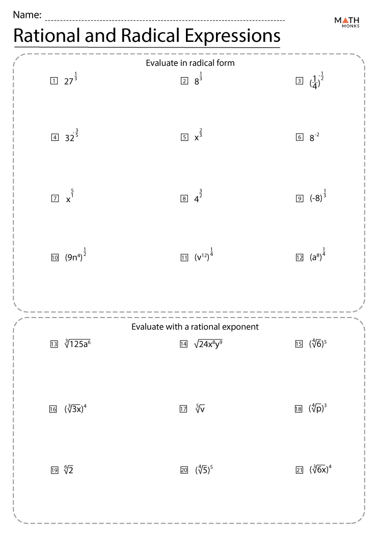 radical and rational exponents worksheet