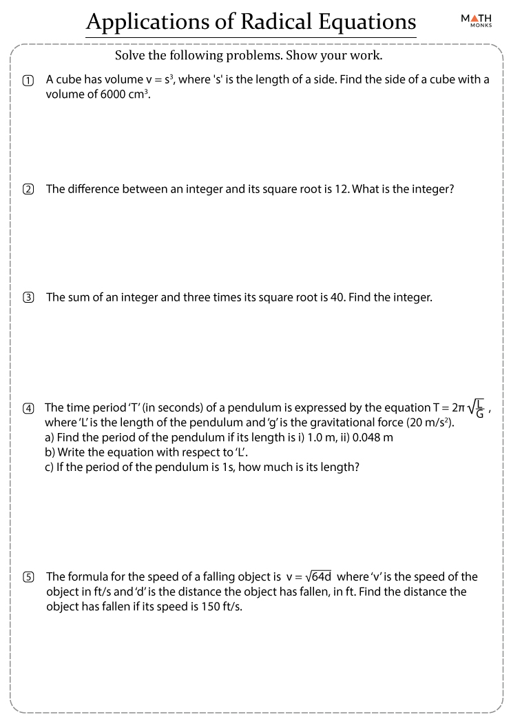 radical equation worksheet