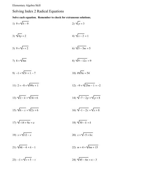 radical equations worksheet with answers