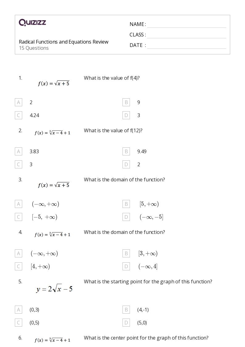 radical equations worksheet with answers