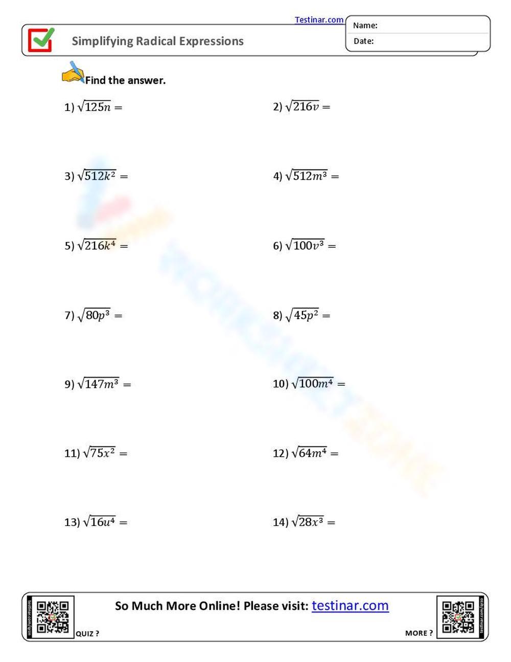 radical equations worksheet with answers
