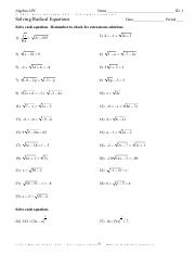 radical equations worksheet with answers