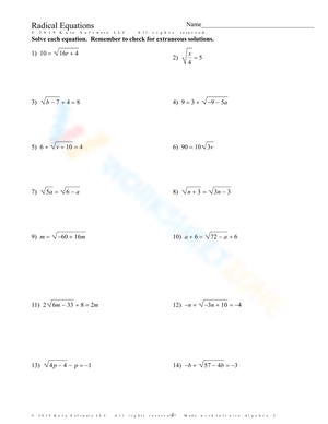 Radical Equations Worksheet