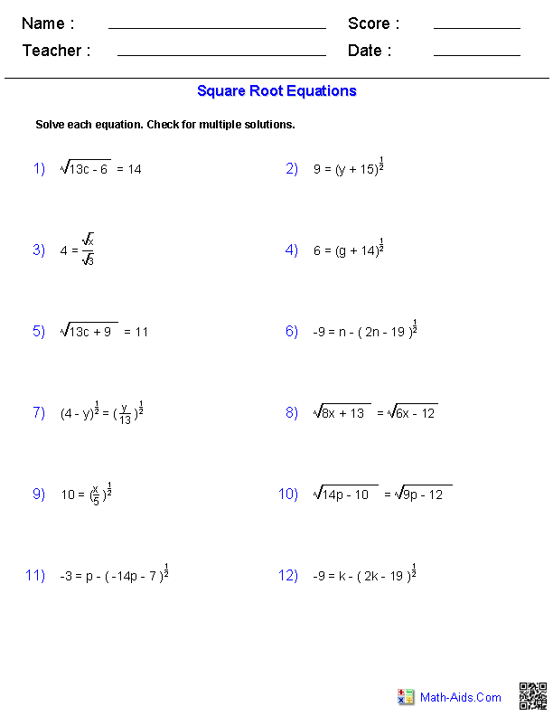 Algebra 2 Worksheets | Quadratic Functions and Inequalities Worksheets