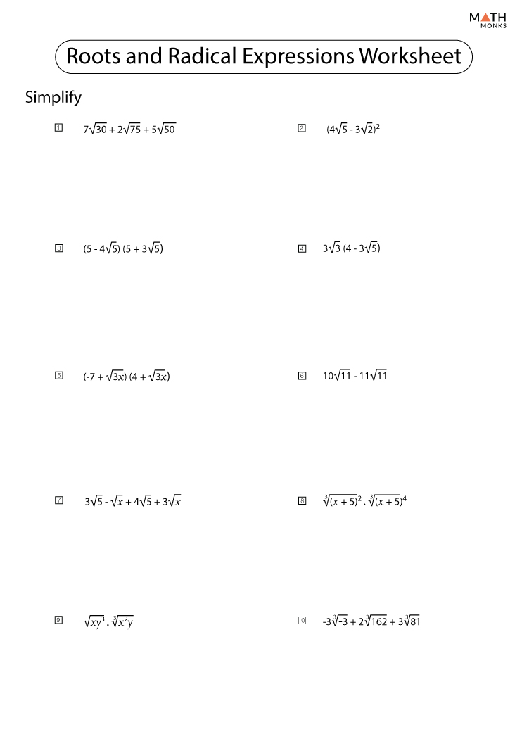 Radicals Worksheets - Math Monks