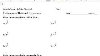 Algebra 2 Radicals and Rational Exponents Worksheet Examples - YouTube